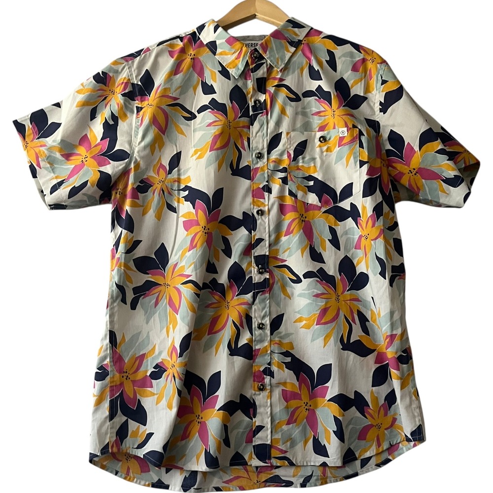Reverse Threads Mens Floral Button Up Shirt Short Sleeve‎ XL Casual